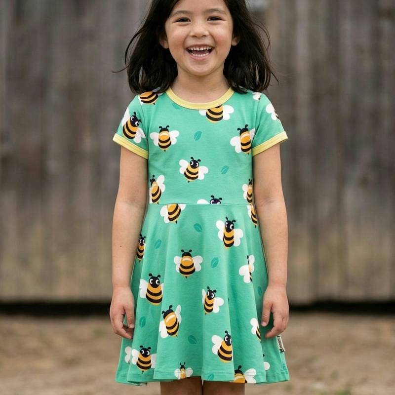 Flatterkleid kurzarm Bienen türkis 134/140 Flatterkleid kurzarm Bienen türkis 134/140