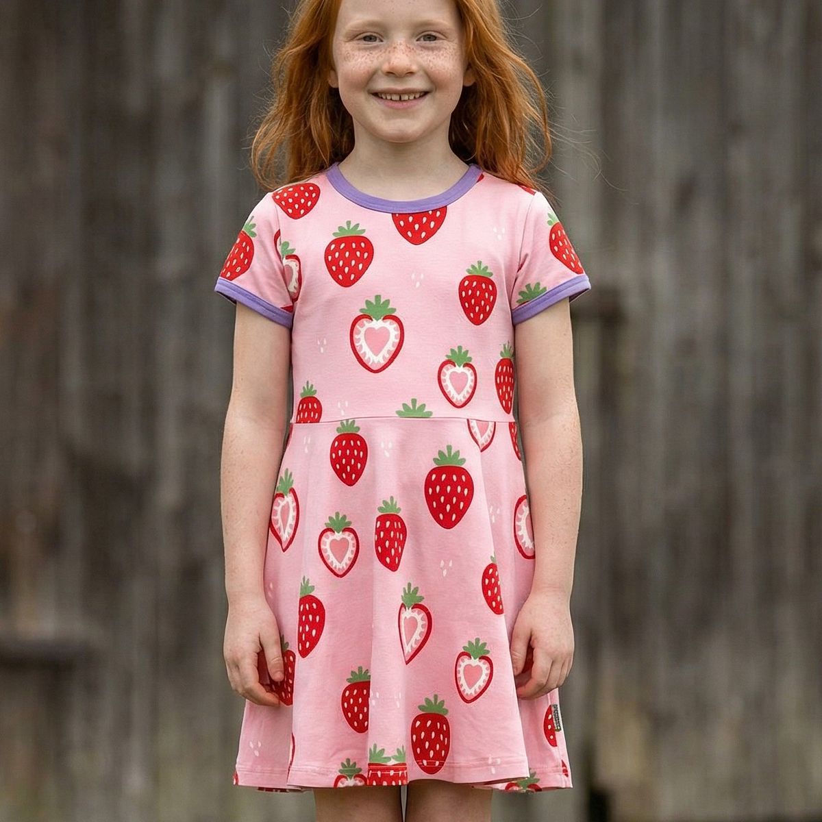 Flatterkleid kurzarm Erdbeeren rosa 110/116