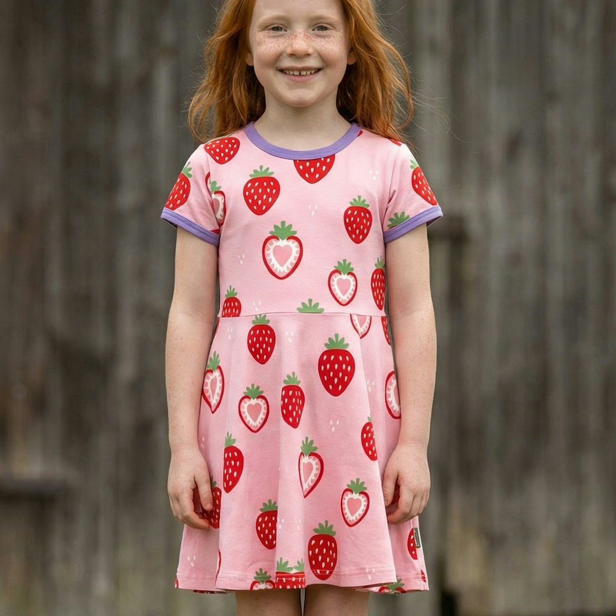 Flatterkleid kurzarm Erdbeeren rosa 122/128