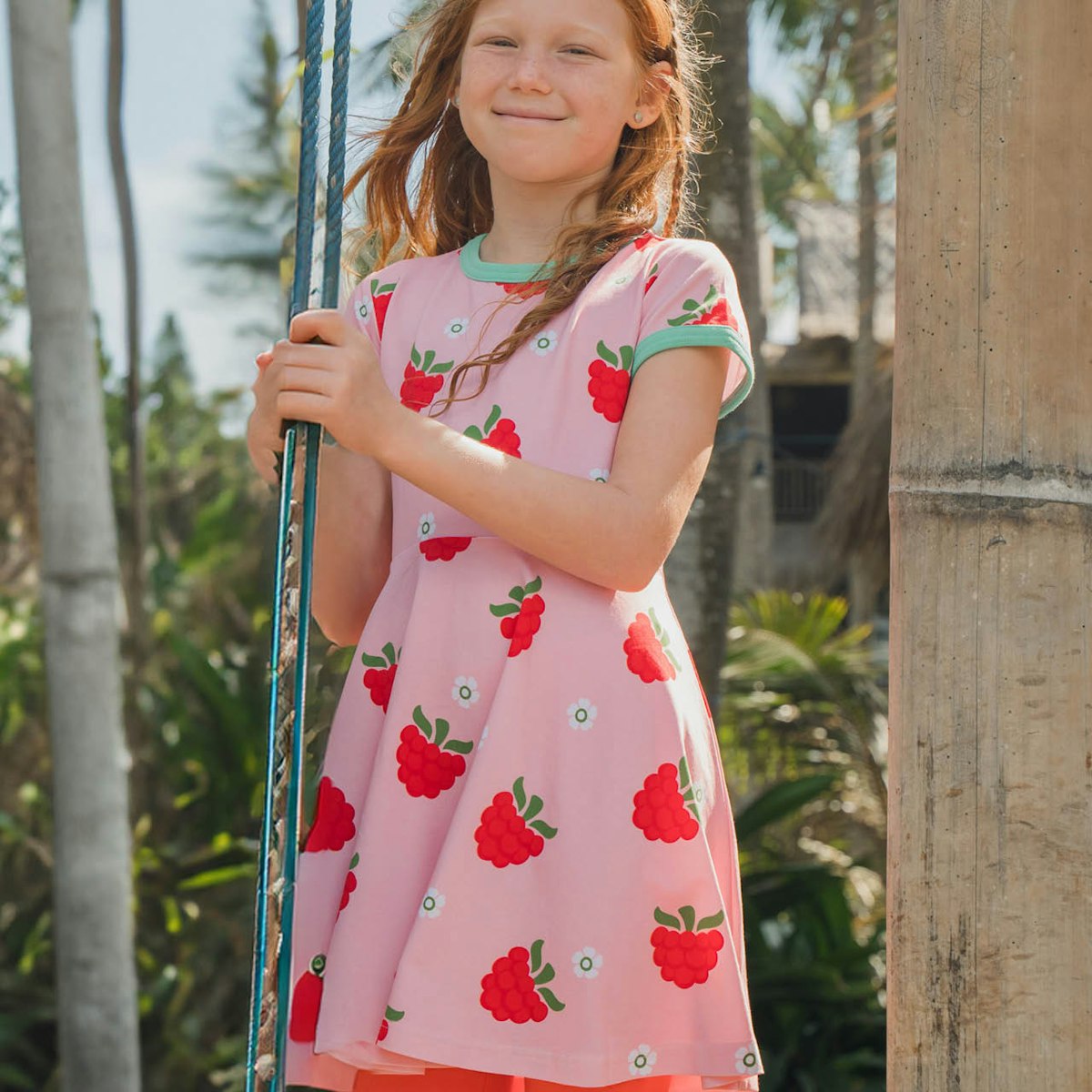 Flatterkleid kurzarm Himbeeren rosa 98/104