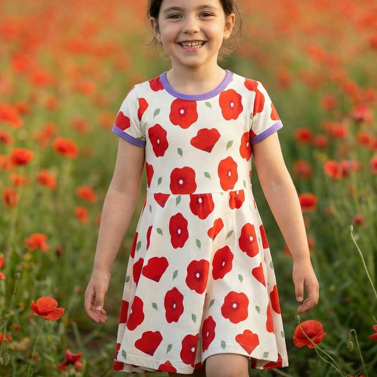 Flatterkleid kurzarm Mohn weiß 134/140