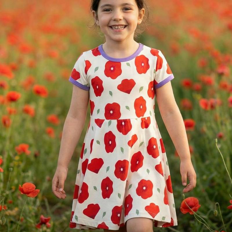 Flatterkleid kurzarm Mohn weiß 134/140 Flatterkleid kurzarm Mohn weiß 134/140