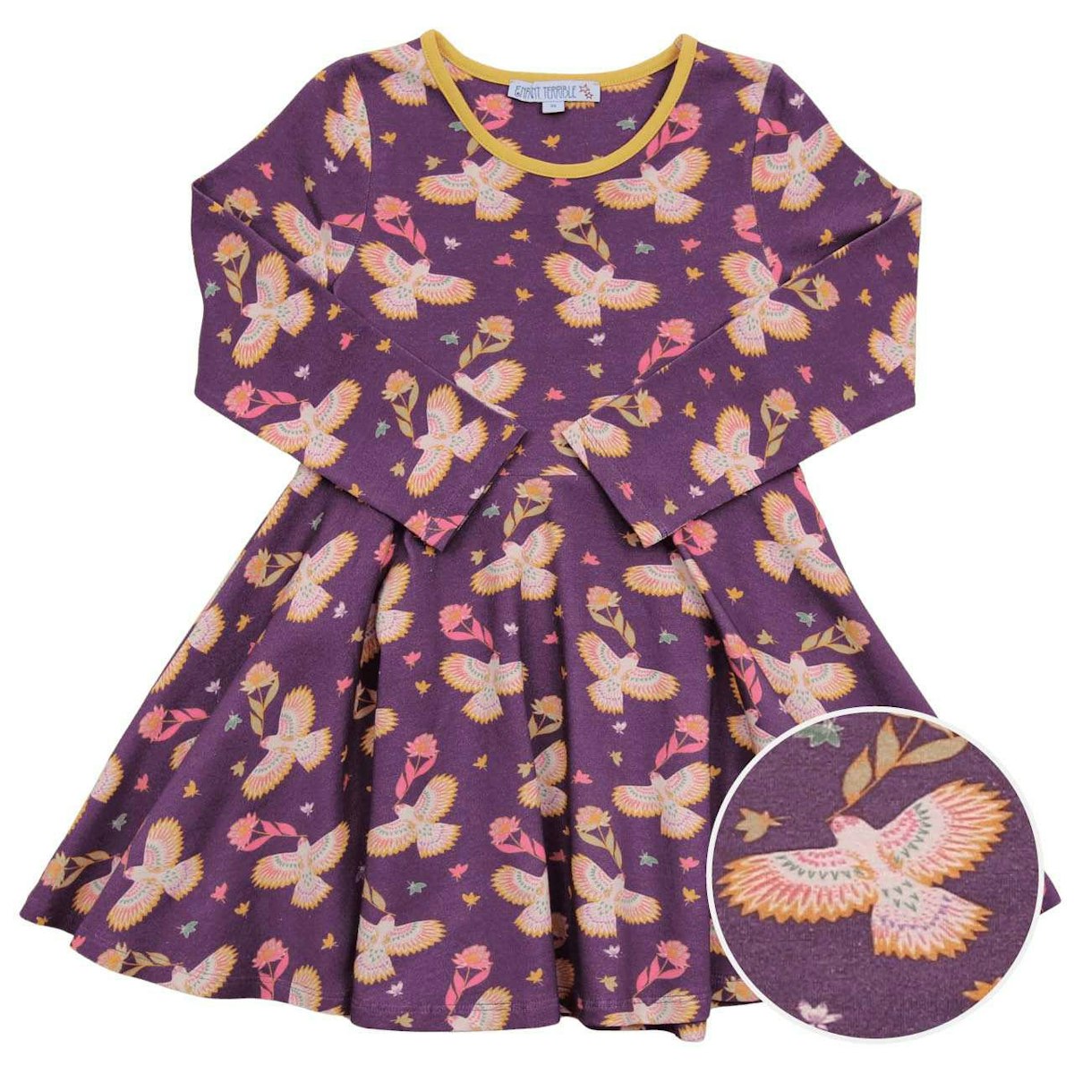 Flatterkleid langarm Vogel lila 140