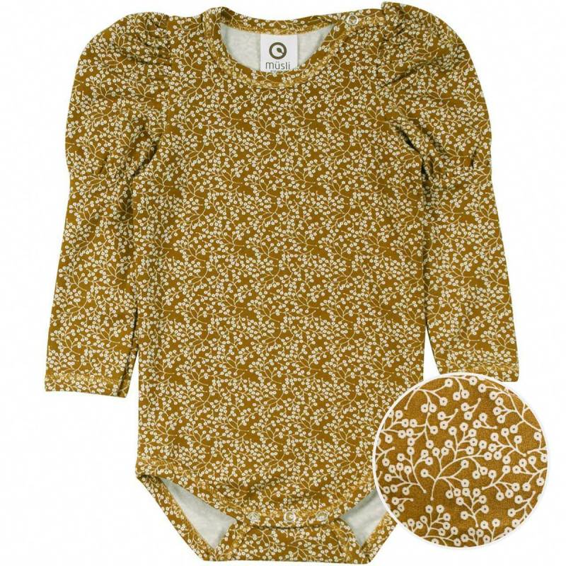 Floraler Langarmbody Puffärmel safran 62