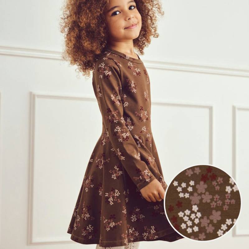 Florales Flatterkleid langarm braun 98