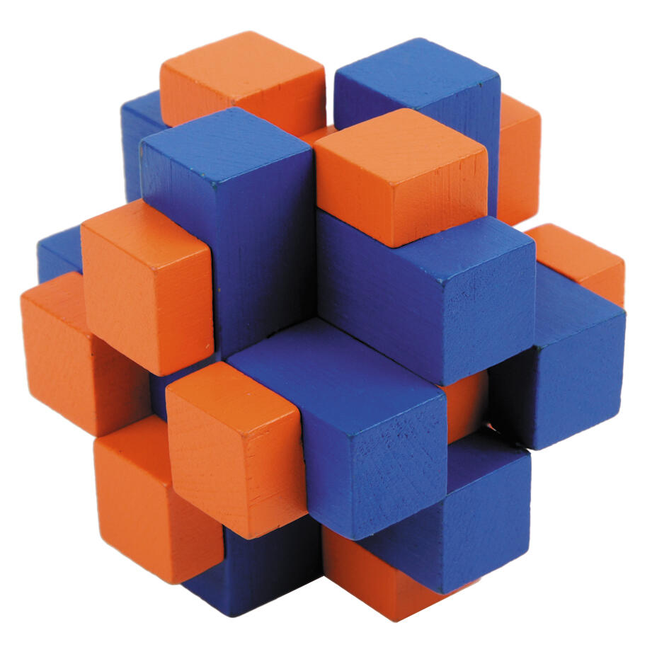 Fridolin - FRIDOLIN IQ-Test Holzpuzzle farbig Würfelkreuz blau/orange