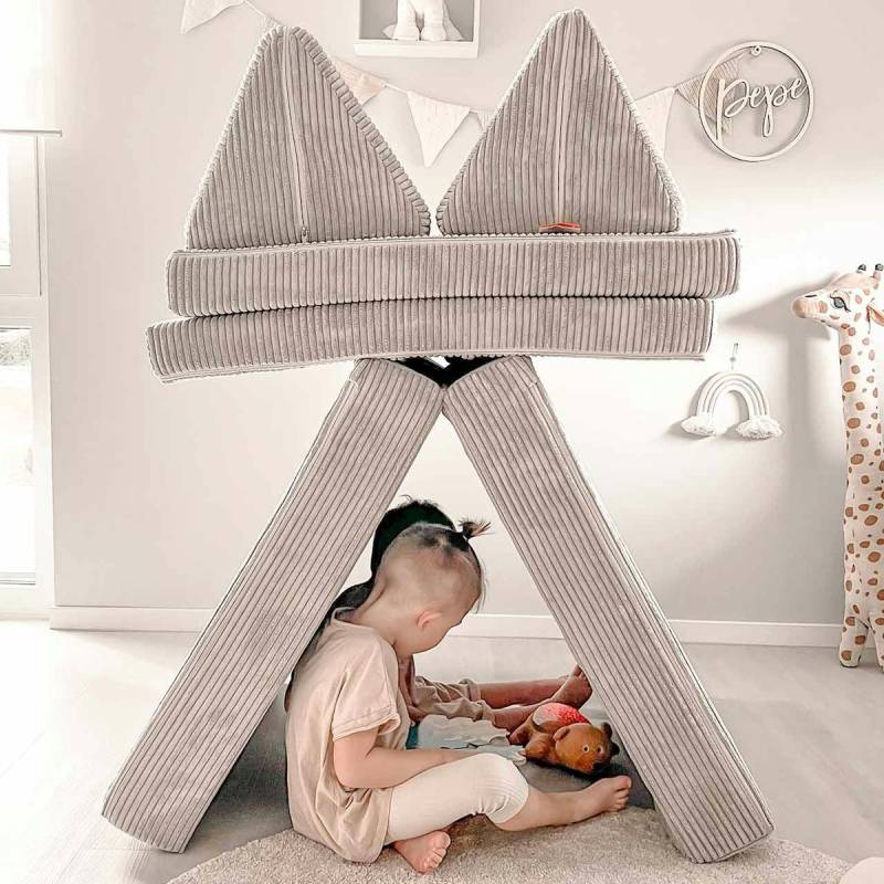 Funzy Spielsofa 4-teilig Cord Hellgrau