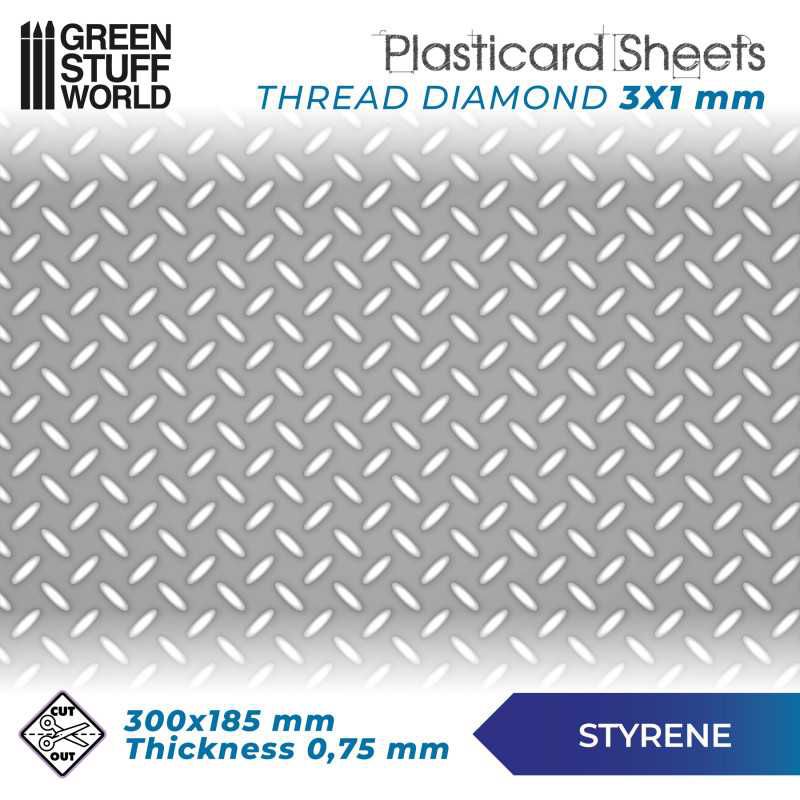 GSW Plasticcart Sheet 3x1mm Diamanten 300x185x0,75mm (1) Thread Diamond Textured