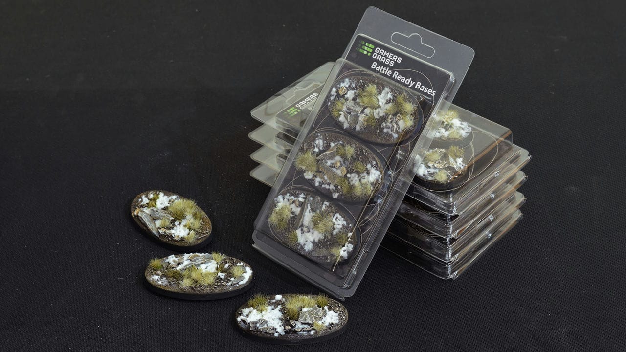 GamersGrass Winter Battle Ready Bases Oval 75x42mm x3 plastic round