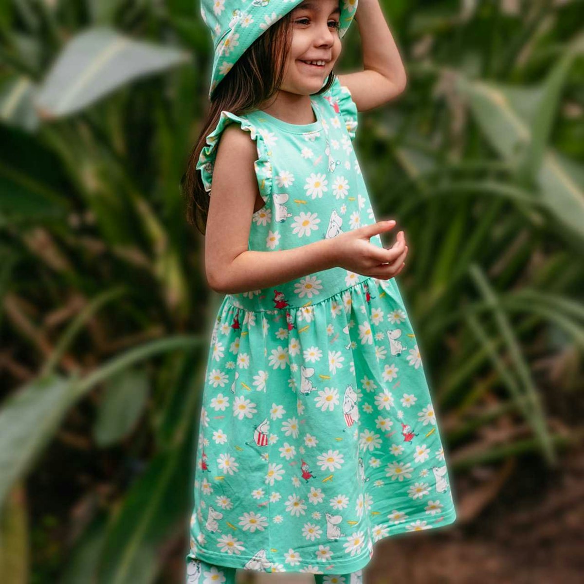 Geblümtes Sommerkleid Mumins mintgrün 116 Geblümtes Sommerkleid Mumins mintgrün 116