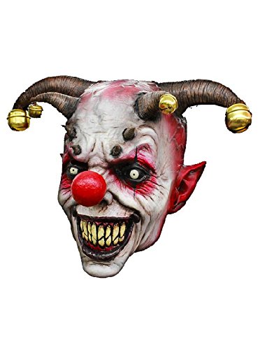 Gehörnter Joker Clownsmaske zum Horror Clown Kostüm Halloween