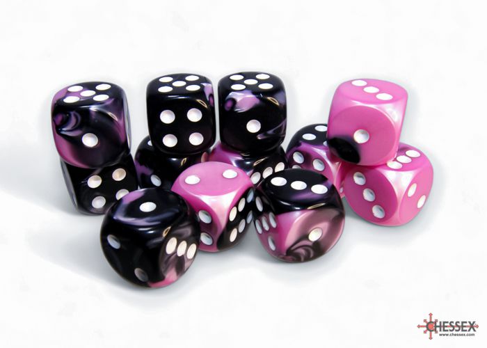 Gemini Black Pink/White 12x 16mm W6 Dice Set Würfel Dices W6 D6 Dices