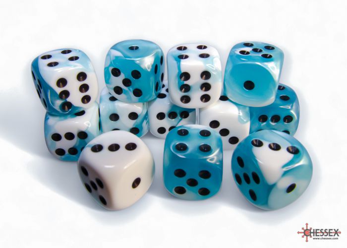 Gemini Teal White/Black 12x 16mm W6 Dice Set Würfel Dices W6 D6 Dices