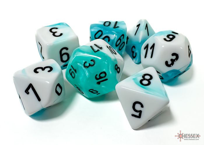 Gemini Teal White/Black RPG Dice Set Würfel Dices P&P Dices Chessex