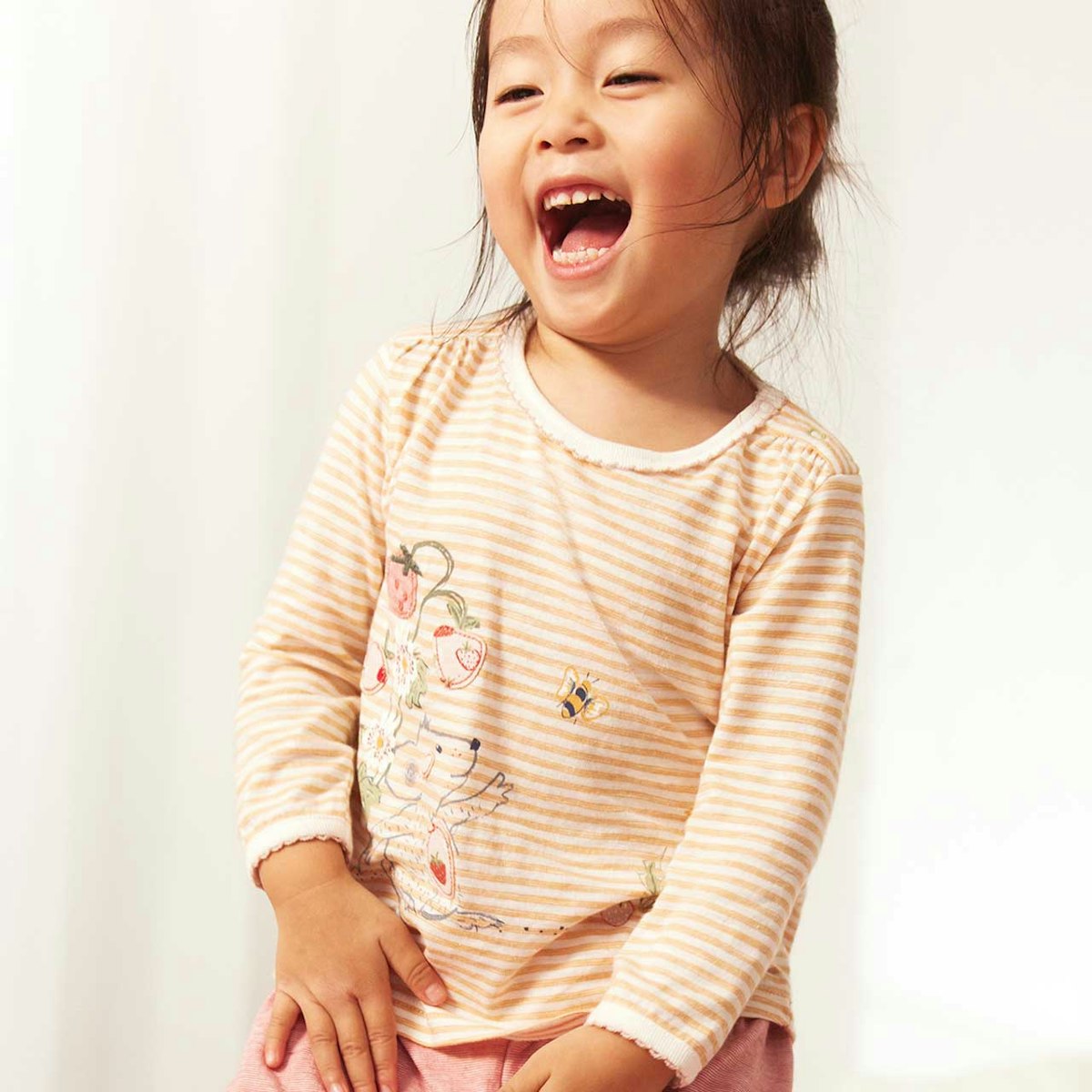 Geringeltes Langarmshirt Maus honiggelb 50/56