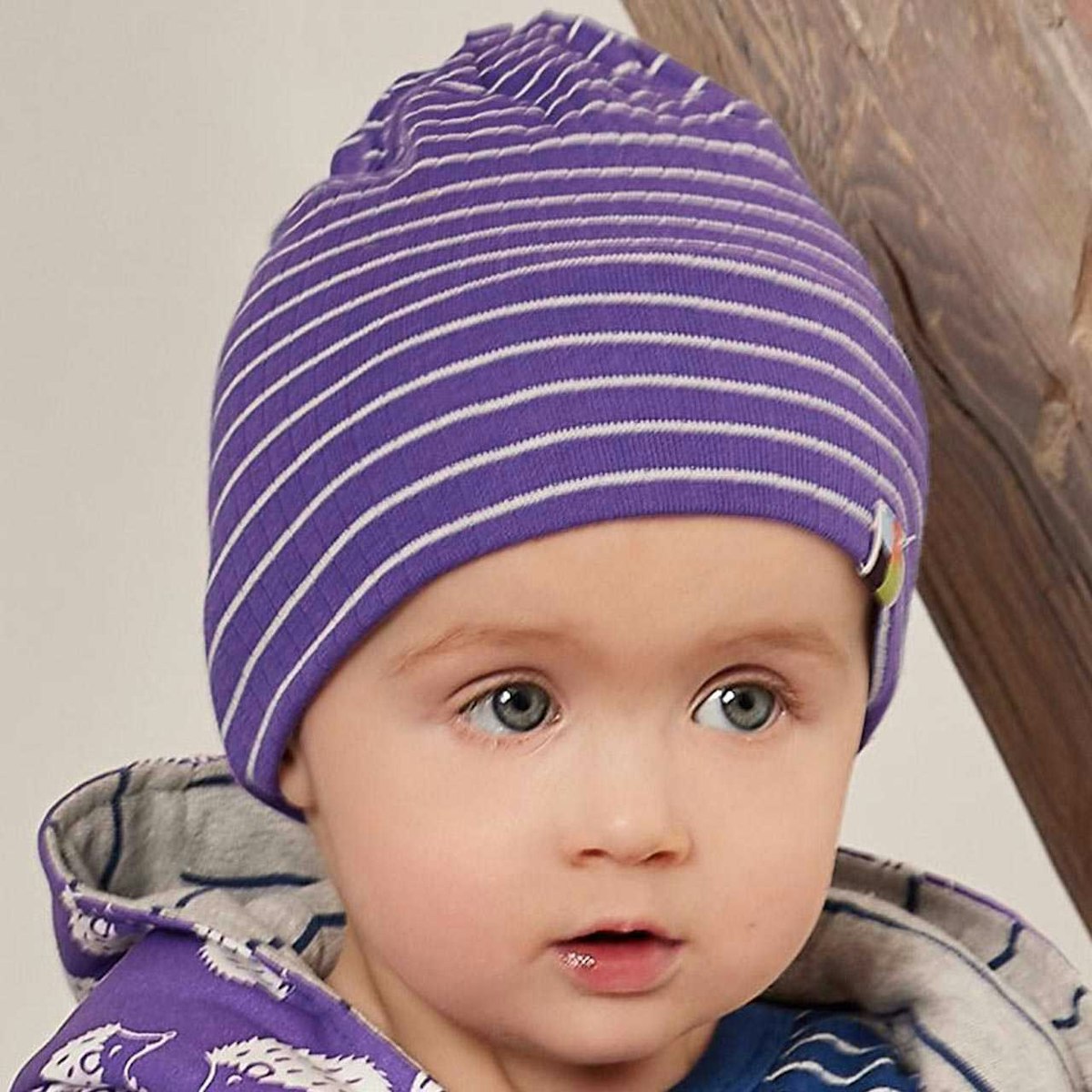 Gerippte Beanie lila gestreift 122