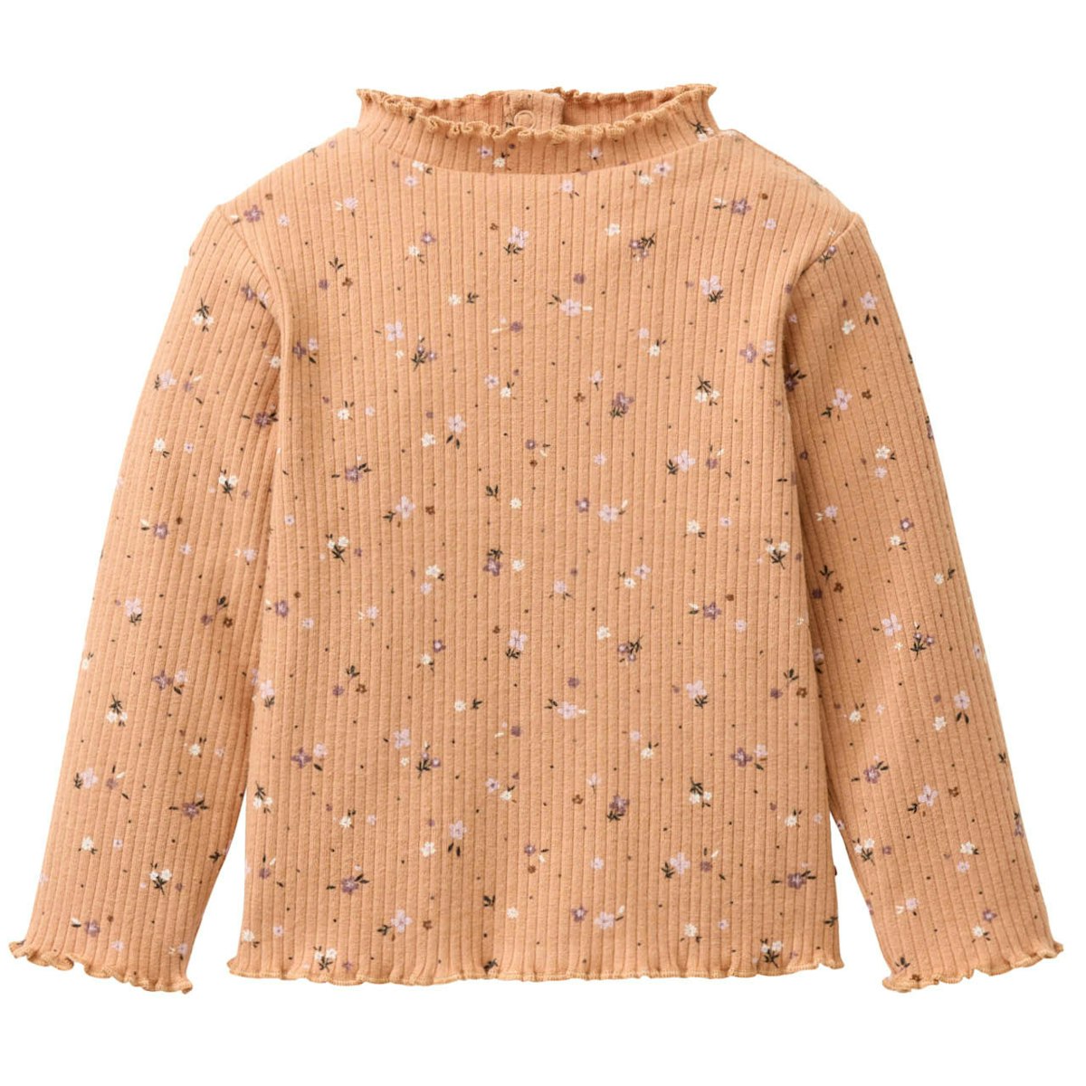 Geripptes Langarmshirt Stehkragen karamell geblümt 74/80
