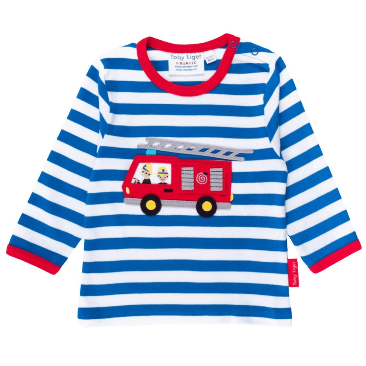 Gestreiftes Langarmshirt Feuerwehr-Applikation blau 98