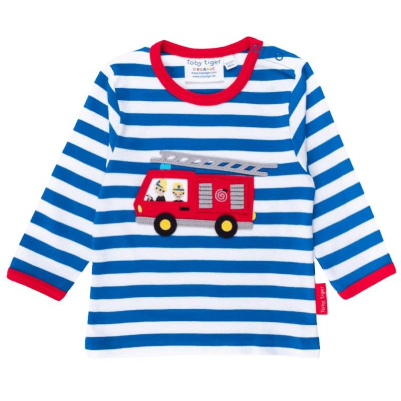 Gestreiftes Langarmshirt Feuerwehr-Applikation blau 98