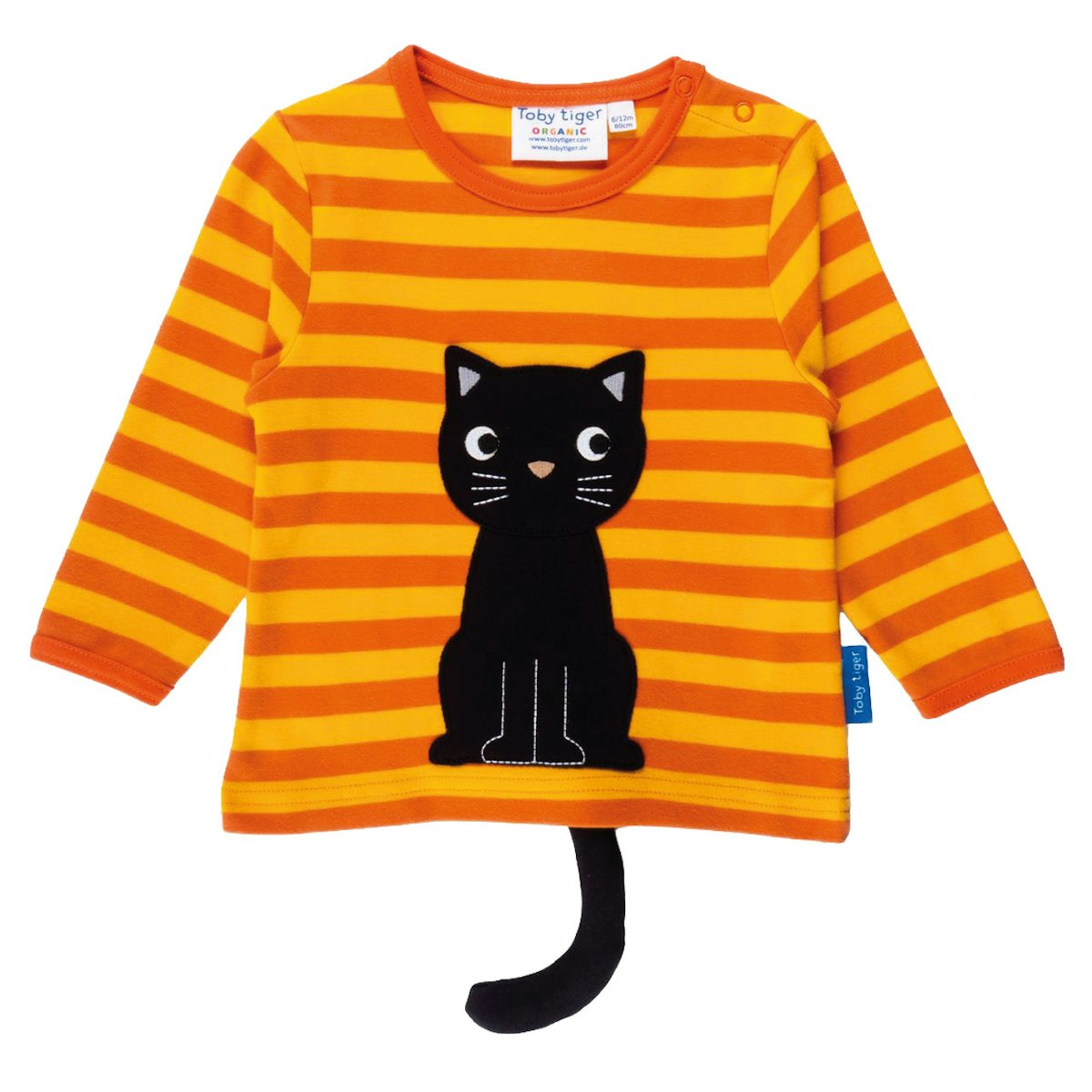 Gestreiftes Langarmshirt Katzen-Applikation orange 86/92