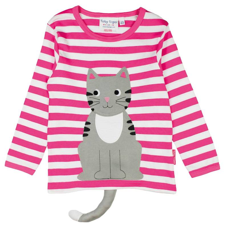 Gestreiftes Langarmshirt Katzen-Applikation pink 92/98 Gestreiftes Langarmshirt Katzen-Applikation pink 92/98