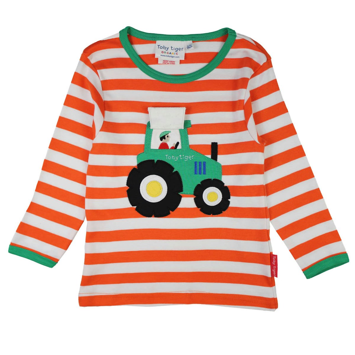 Gestreiftes Langarmshirt Traktor-Applikation orange 110