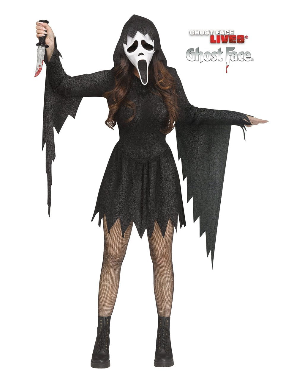 Ghost Face Black Glitter Damen Kostüm mit Maske