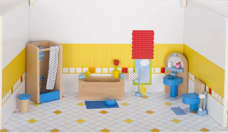 Goki - Badezimmer-Set für Puppenhaus (17 Teile, blau)