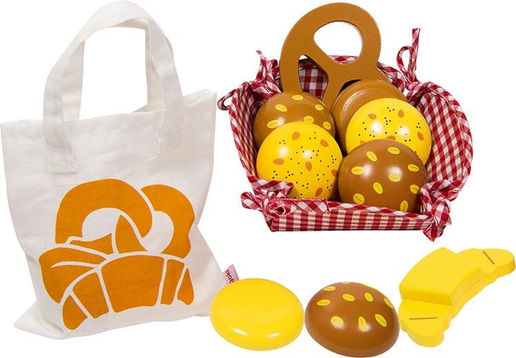 Goki - GOKI Kaufladen Miniaturen Brötchen mit Baumwollbeutel und Korb