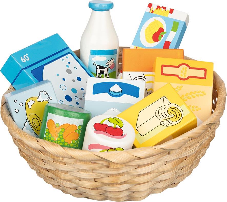 Goki - GOKI Kaufladen Miniaturen Lebensmittel und Haushaltswaren im Korb