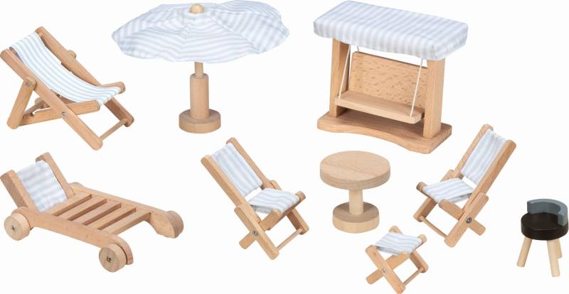 Goki - Puppenhaus Gartenmöbel (weiß, 9 Teile)
