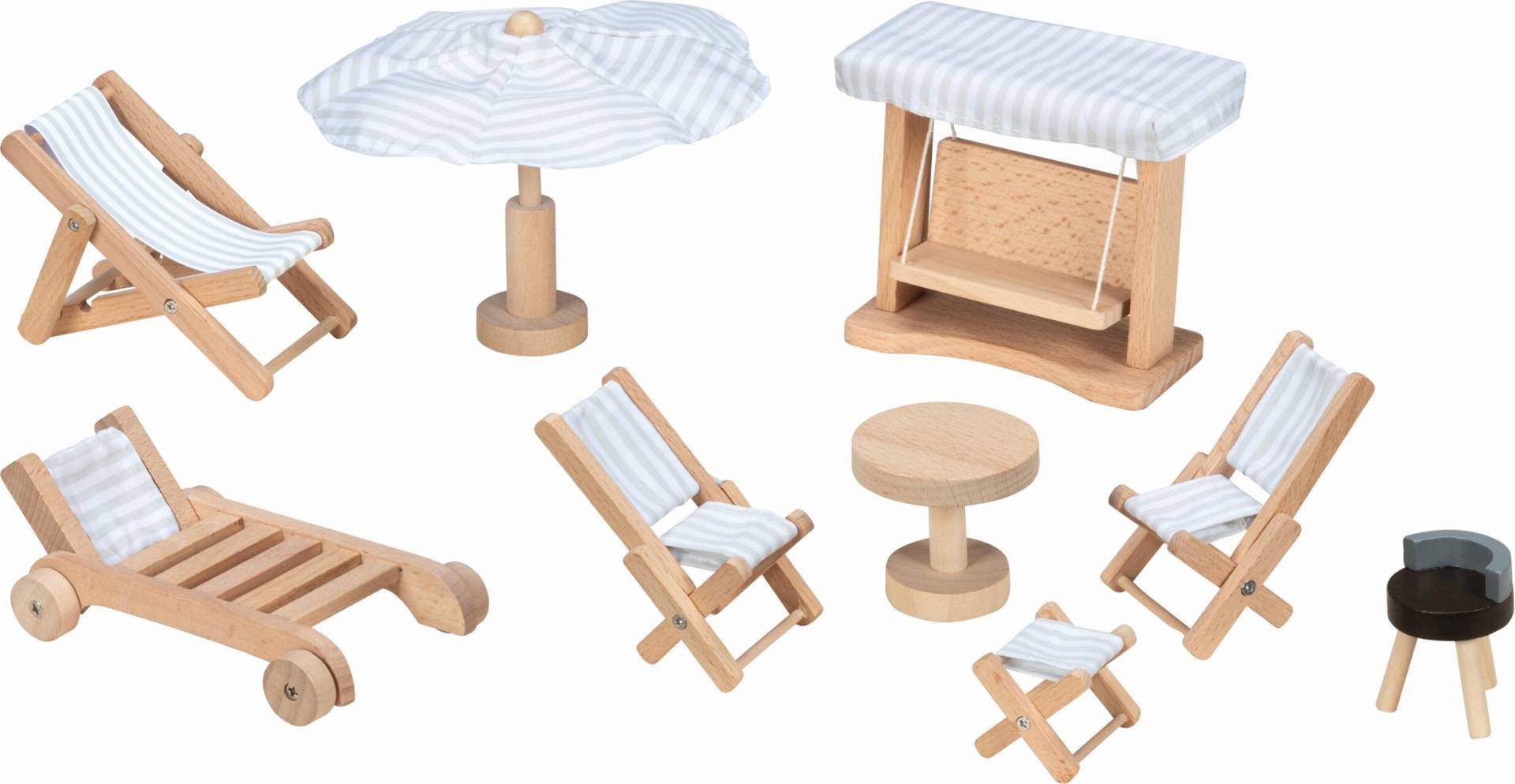 Goki - Puppenhaus Gartenmöbel (weiß, 9 Teile)