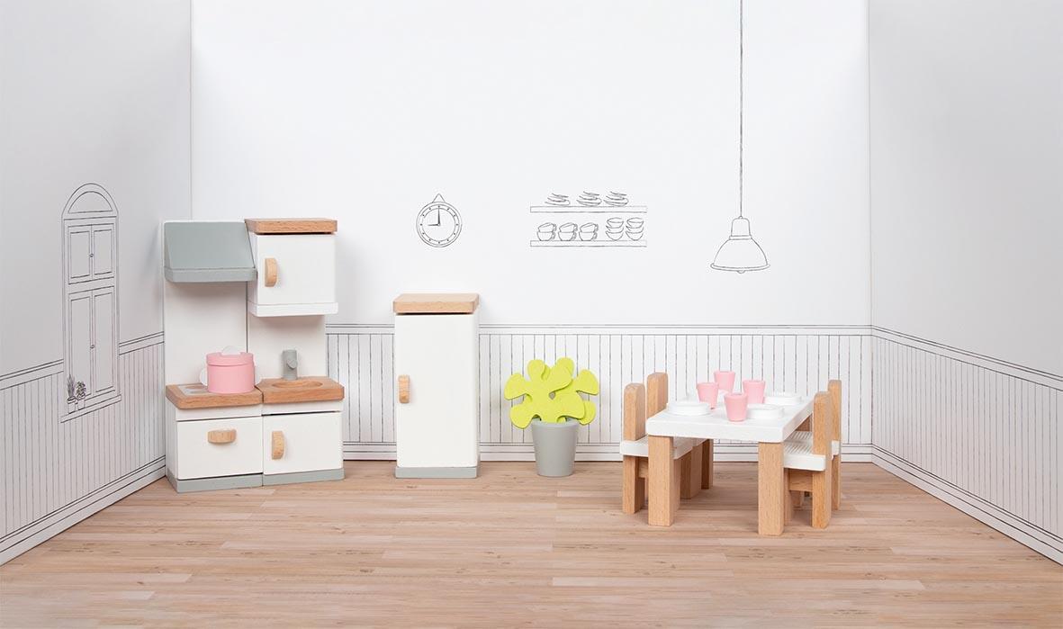 Goki - Puppenhaus Küche (weiß, 20 Teile)