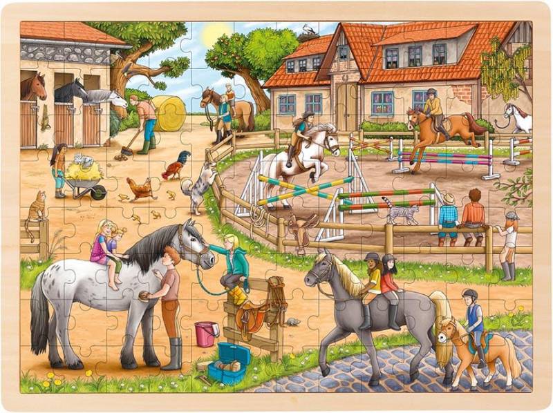 Goki - Puzzle Holz Reiterhof 96 Teile