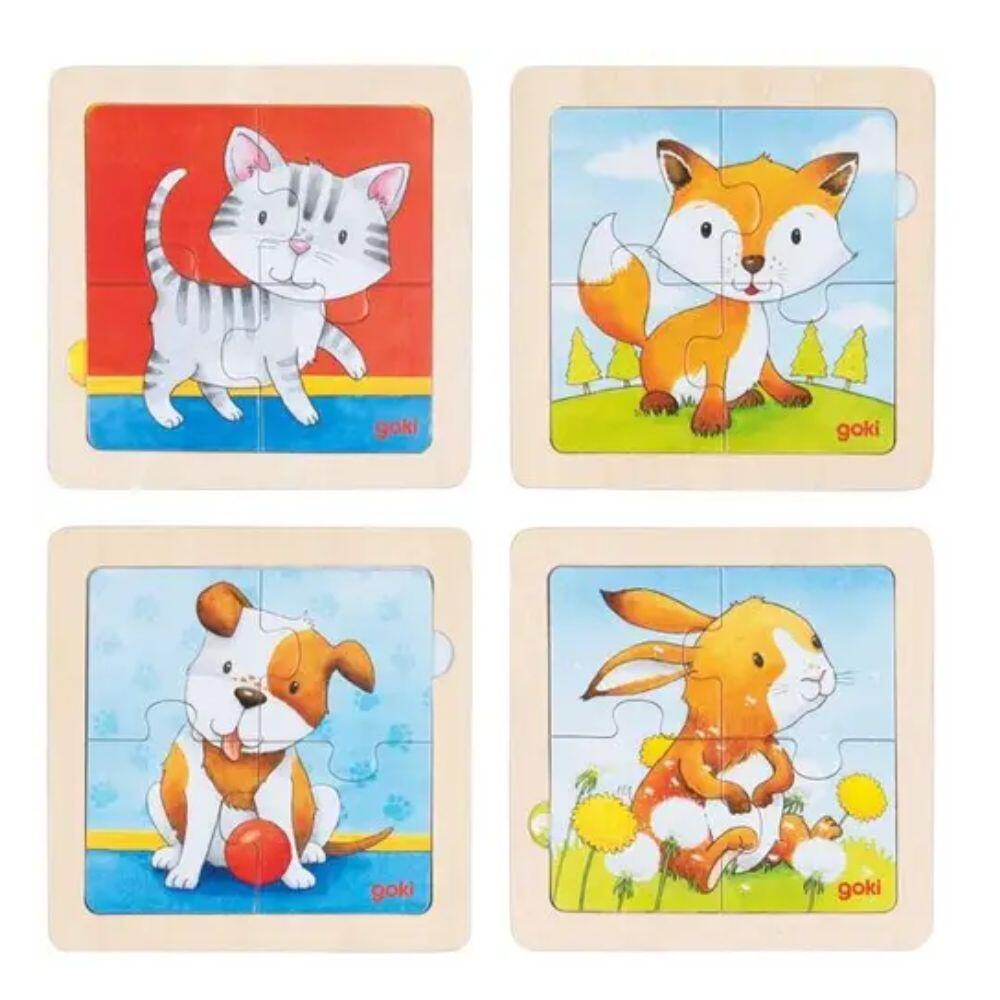 Goki - Rahmenpuzzle Holz 4 / Tierkinder / 1 Stück
