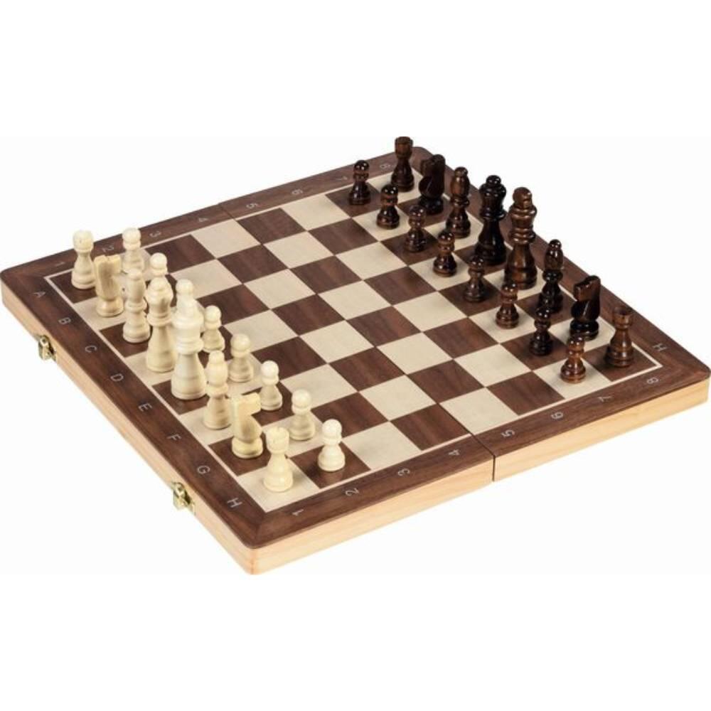 Goki - Schach und Dame magnetisch, Holzklappkassette