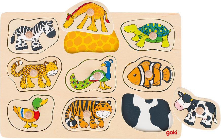 Goki - Steckpuzzle mit Hintergrundfarbe / Tiere