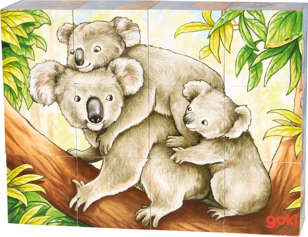 Goki - Würfelpuzzle Australische Tiere, Holzpuzzle