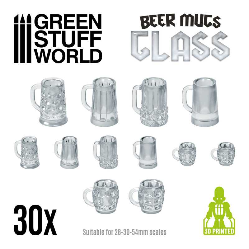 Green Stuff World Bierkrüge Glas Set (30) Resin Gelände models Beer mugs
