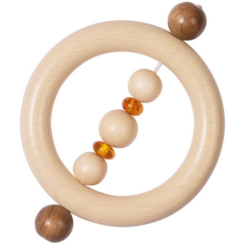 Greifling aus Holz und Bernstein – mit Rasselfunktion