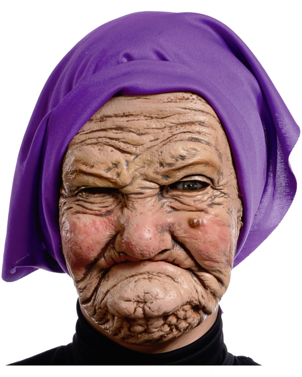 Grimmige Oma Maske mit Kopftuch