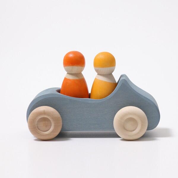 Grimms - großes Cabrio blau Holzauto zweisitzer + zwei Holzfiguren Grimms - großes Cabrio blau Holzauto zweisitzer + zwei Holzfiguren