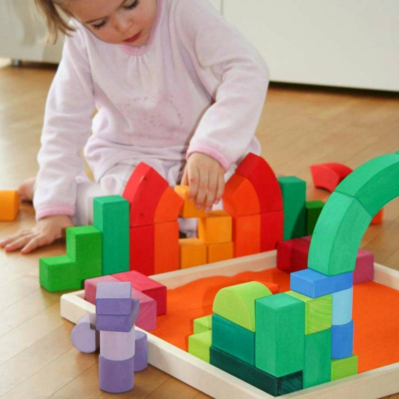 Großer Romanischer Baukasten 62 Teile im Holzrahmen (44,5x44,5 cm)