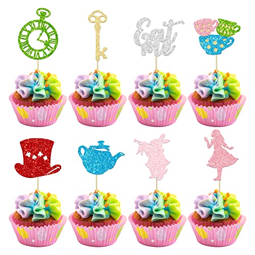 Gyufise 24 Stück Cupcake Toppers, Alice im Wunderland Cupcake Topper, Glitzernde Schale, Schlüsseluhr, Kuchendekoration für Babyparty, Geburtstagsparty-Zubehör Gyufise 24 Stück Cupcake Toppers, Alice im Wunderland Cupcake Topper, Glitzernde Schale, Schlüsseluhr, Kuchendekoration für Babyparty, Geburtstagsparty-Zubehör von Gyufise