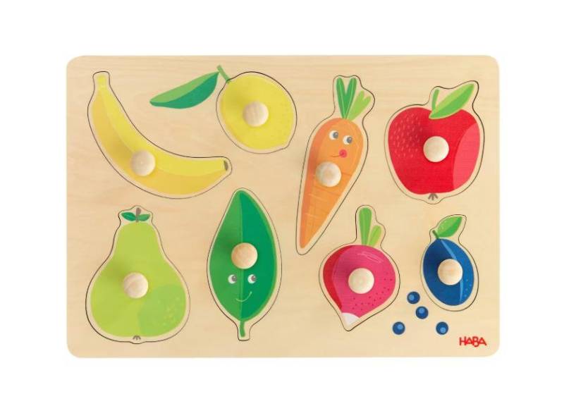 Haba - Greifpuzzle Obst und Gemüse, 8-teiliges Holzpuzzle, ab 12 Monaten
