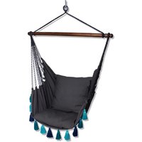 Hängesessel grau mit blauen Quasten