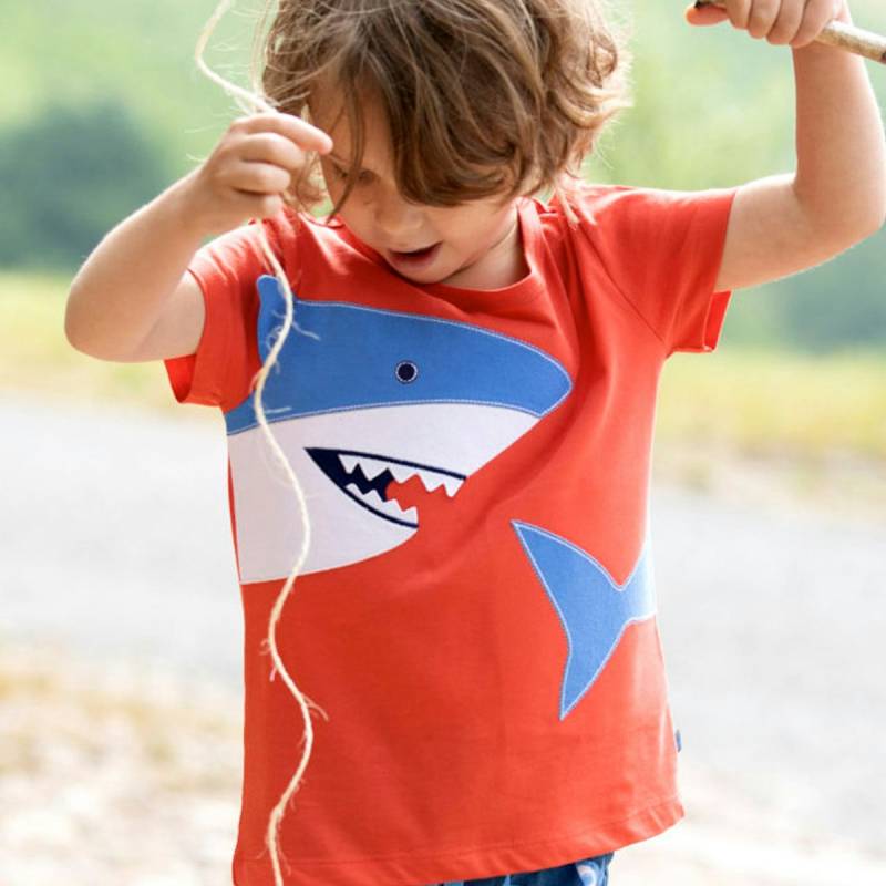 Hai Aufnäher Shirt kurzarm rot 128