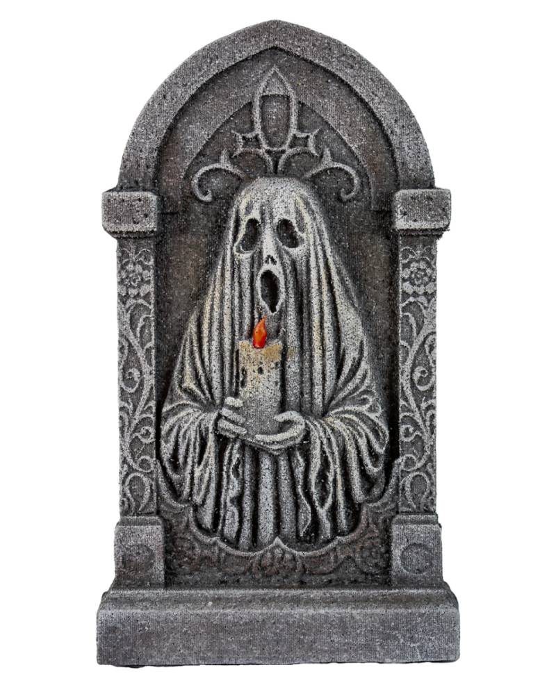 Halloween Grabstein mit Geist & Kerze 53cm