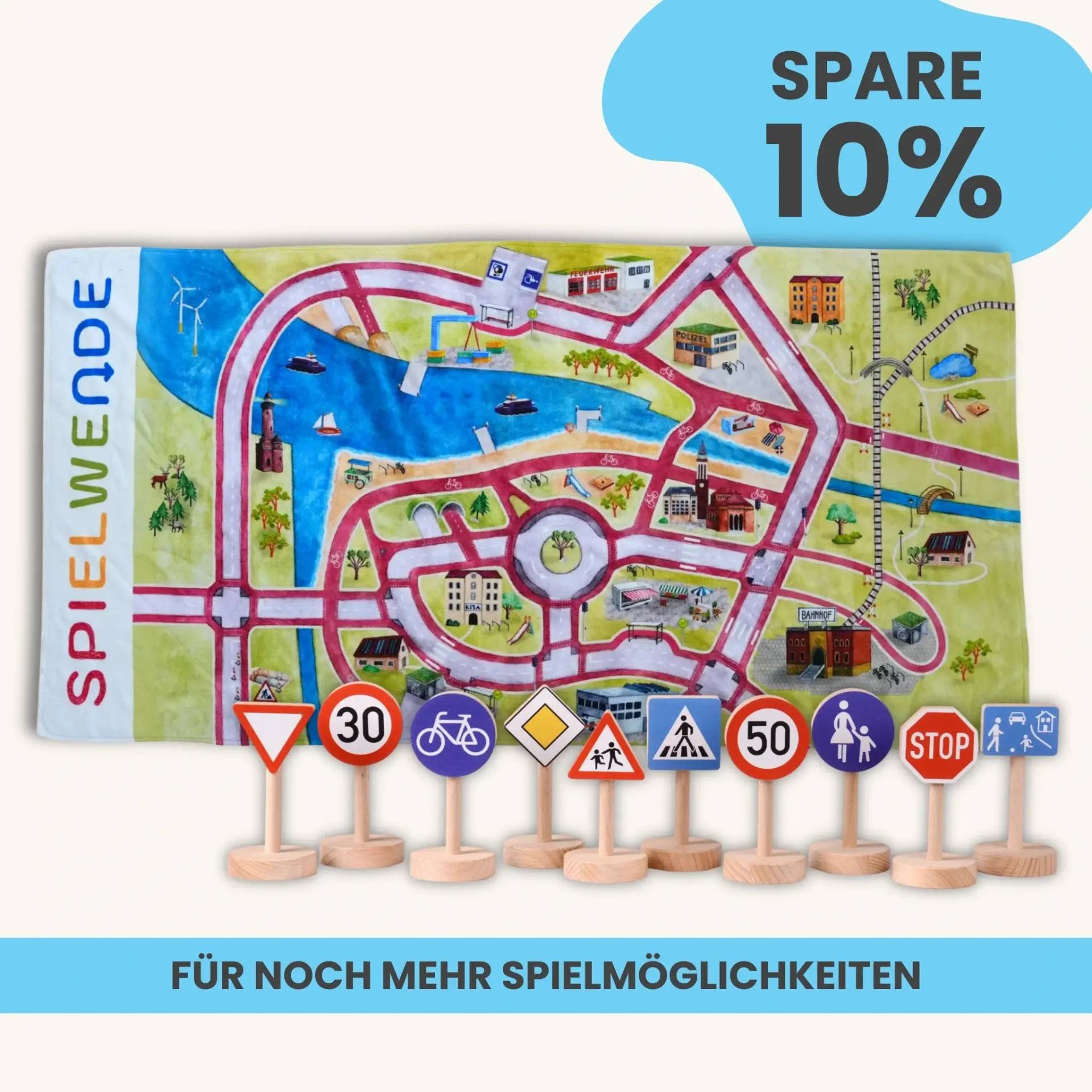 Mobilitätsset To Go - Spielteppich To Go + Verkehrsschilder Set | Spielteppich To Go (Motiv): Stadt von Morgen