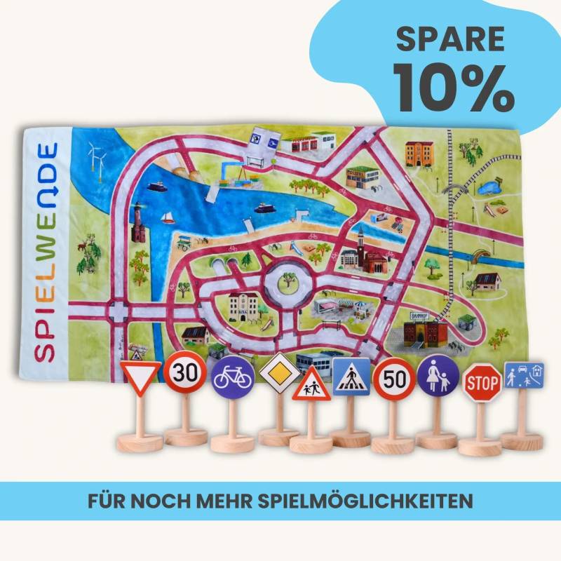 Mobilitätsset To Go - Spielteppich To Go + Verkehrsschilder Set | Spielteppich To Go (Motiv): Stadt von Morgen